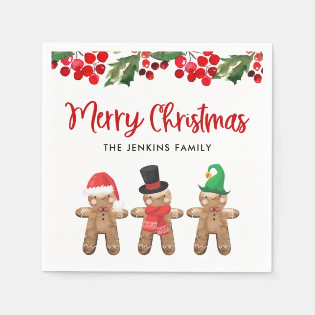 Merry Christmas Party Holly Paper Napkins (Front)