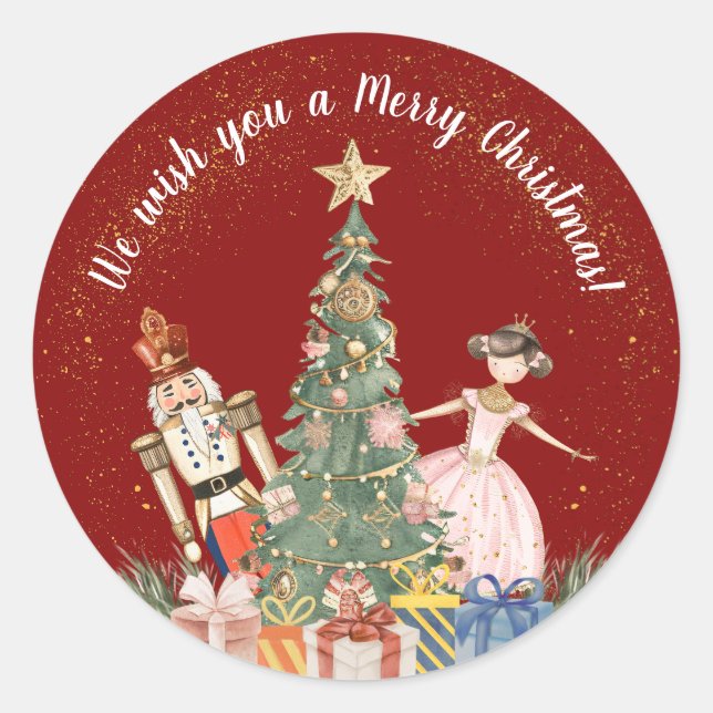 Merry Christmas Party Nutcracker Classic Round Sticker (Front)