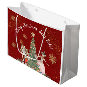 Merry Christmas Party Nutcracker Deep Red Large Gift Bag