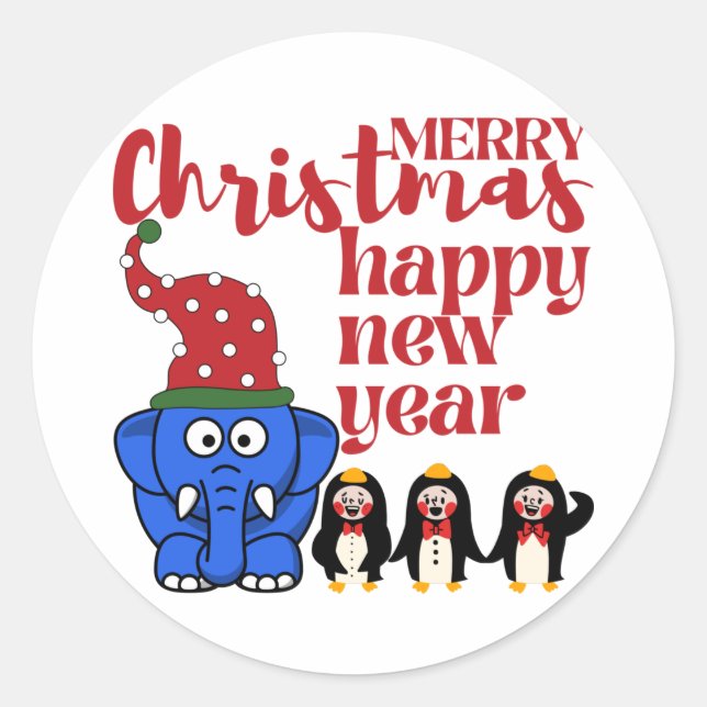MERRY CHRISTMAS PARTY PRESENTS,HAPPY NEW YEAR 2023 CLASSIC ROUND STICKER (Front)