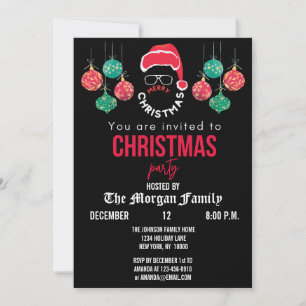 Merry Christmas Party, Red Black White Christmas  Invitation