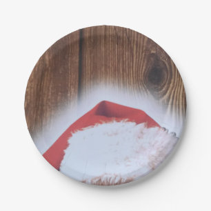 Merry Christmas Party Santa Hat Red White Brown Paper Plate