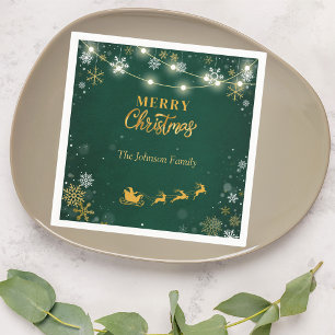 Merry Christmas Party Snowflakes and Santa Napkin