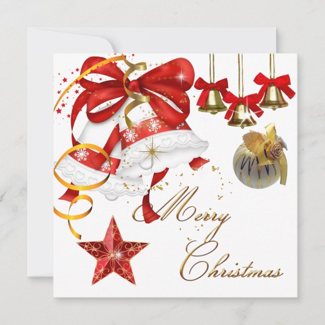 Merry Christmas Party White Gold Red Xmas Glitter Invitation (Front)