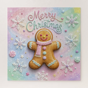 Merry Christmas Pastel Gingerbread Man Snowflakes  Jigsaw Puzzle