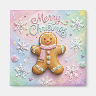 Merry Christmas Pastel Gingerbread Man Snowflakes Magnet
