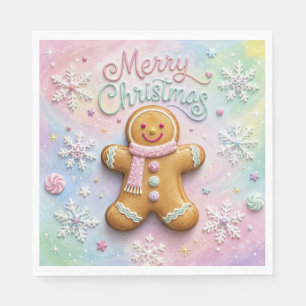 Merry Christmas Pastel Gingerbread Man Snowflakes Napkin