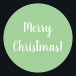 Merry Christmas Pastel Green Classic Round Sticker<br><div class="desc">This is a simple Christmas design in pastel green with stylish white typography.. This design has the festive message “Merry Christmas!”, perfect for envelope seals, cards, people, or for the finishing touch for your gifts. If you wish to change the message you can do this by using the personalise this...</div>