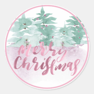Merry Christmas Pastel Watercolor Holiday Classic Round Sticker