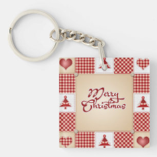 Merry Christmas Patchwork Acrylic Keychain