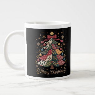 Merry Christmas Patchwork Christmas Tree Large Coffee Mug