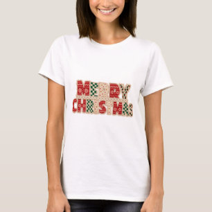 Merry Christmas Patchwork Lettering Design T-Shirt