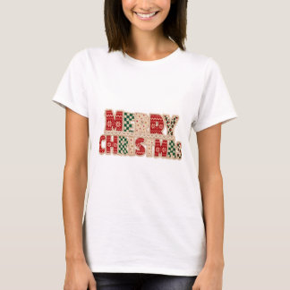Merry Christmas Patchwork Lettering Design T-Shirt