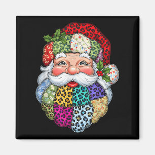 Merry Christmas Patchwork Santa Claus Face X-mas H Magnet