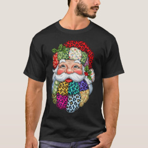 Merry Christmas Patchwork Santa Claus Face X-mas H T-Shirt