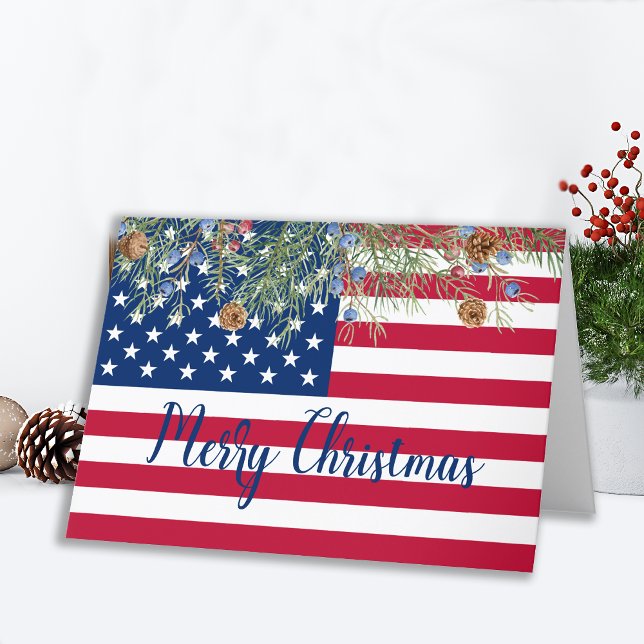 Merry Christmas Patriotic USA American Flag  Holid Holiday Card (Creator Uploaded)