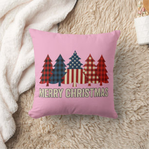 Merry Christmas Patriotic USA Flag Tree Xmas Cushion