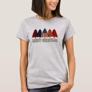 Merry Christmas Patriotic USA Flag Tree Xmas  T-Shirt