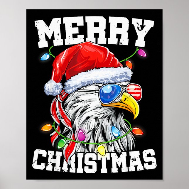 Merry Christmas Patriotic Usa Patriotic Santa Bald Poster (Front)