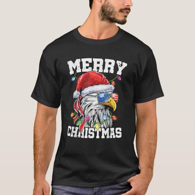 Merry Christmas Patriotic USA Patriotic Santa Bald T-Shirt (Front)
