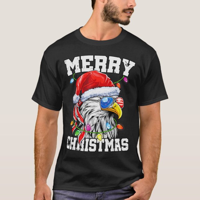 Merry Christmas Patriotic Usa Patriotic Santa Bald T-Shirt (Front)