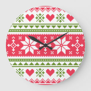 Merry Christmas pattern 3 Large Clock