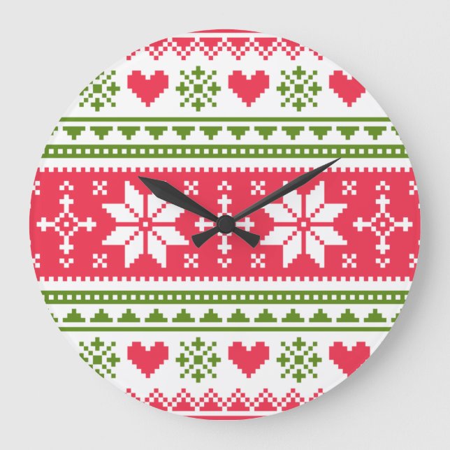Merry Christmas pattern 3 Large Clock (Front)