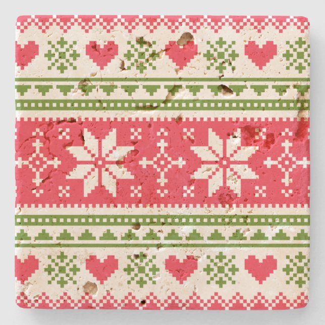 Merry Christmas pattern 3 Stone Coaster (Front)