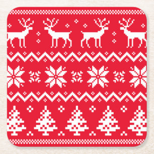 Merry Christmas pattern 4 Square Paper Coaster