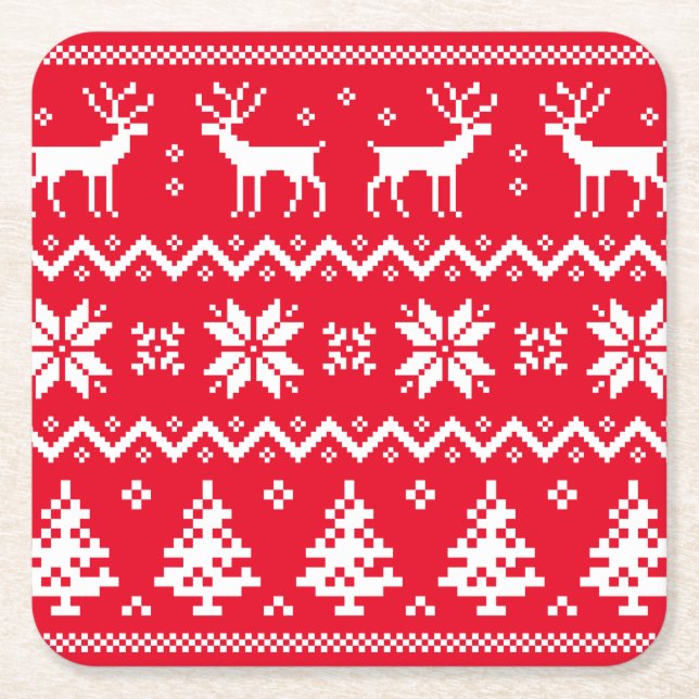 Merry Christmas pattern 4 Square Paper Coaster (Front)