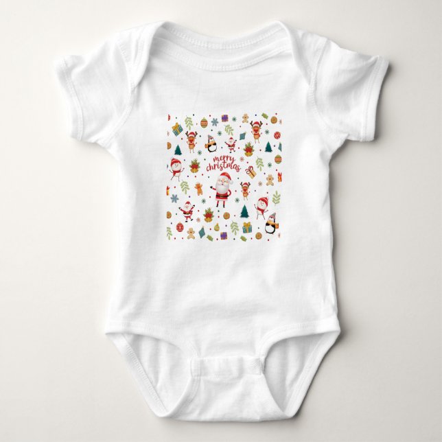 Merry Christmas Pattern Baby Bodysuit (Front)