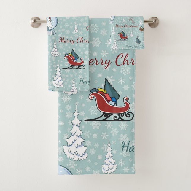Merry christmas pattern bath towel set (Insitu)