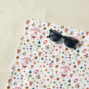Merry Christmas Pattern Beach Towel