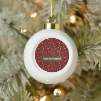 Merry Christmas Pattern Elegant Ceramic Ball Christmas Ornament