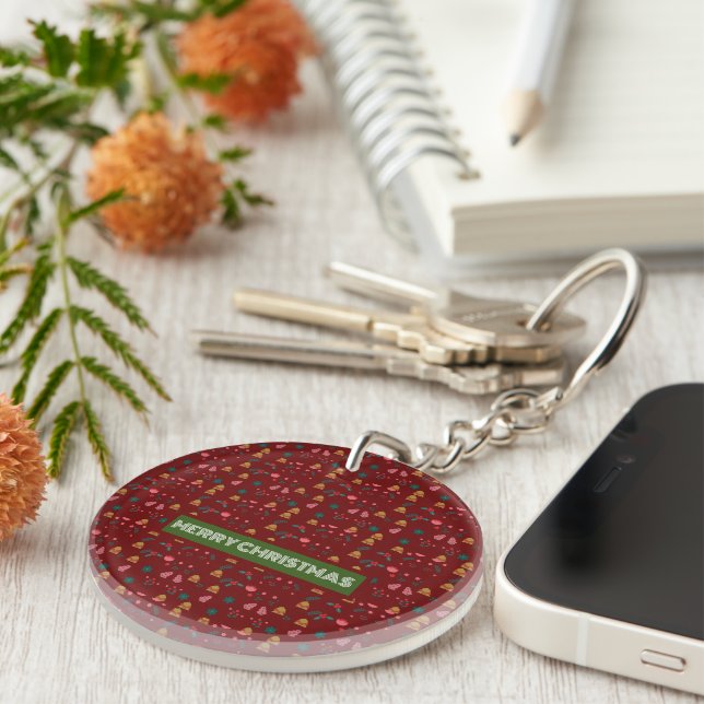 Merry Christmas Pattern Elegant Key Ring (Front Right)