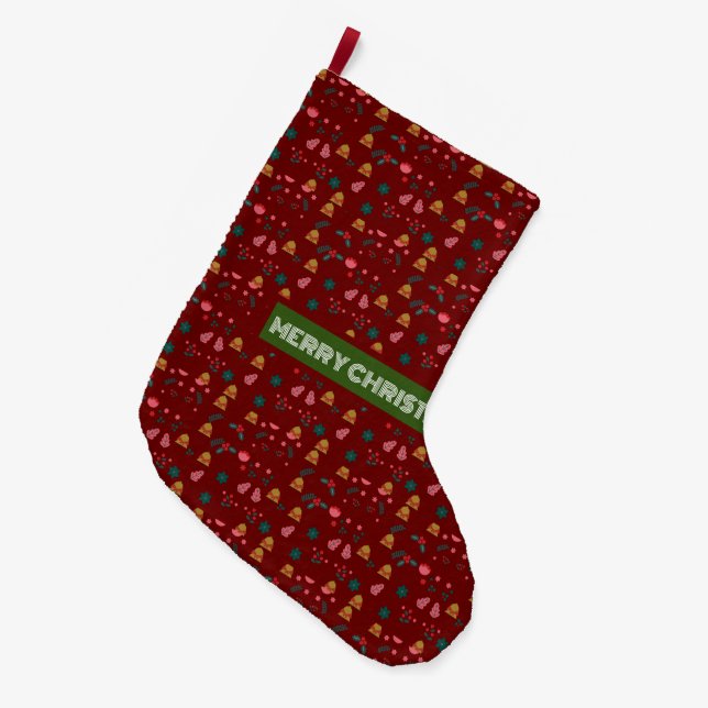  Merry Christmas Pattern Elegant  Large Christmas Stocking (Front (Hanging))