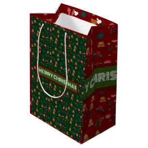 Merry Christmas Pattern Elegant Medium Gift Bag