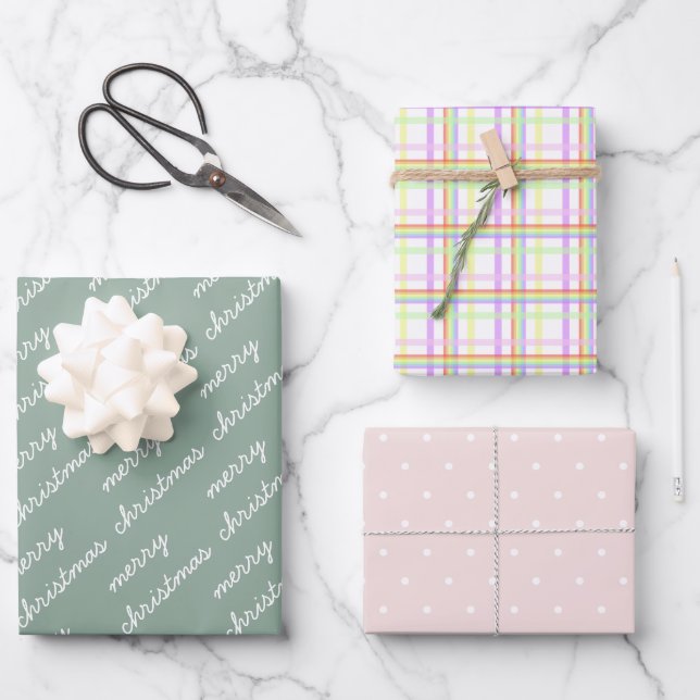 Merry Christmas Pattern Rainbow Blush Pastel Wrapping Paper Sheet (Front)