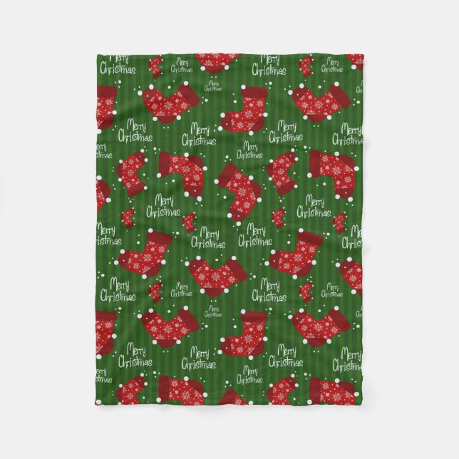 Merry Christmas Pattern Red White And Green Fleece Blanket (Front)