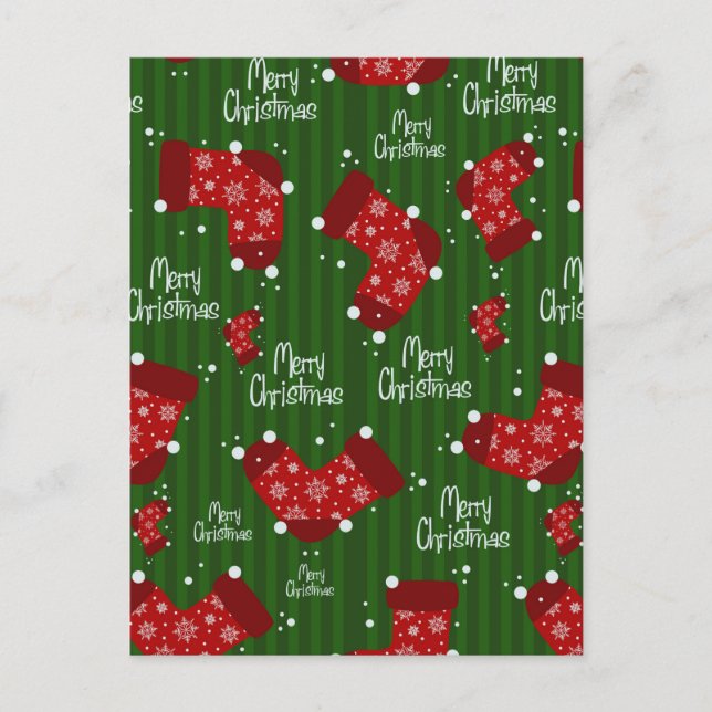 Merry Christmas Pattern Red White And Green Holiday Postcard (Front)