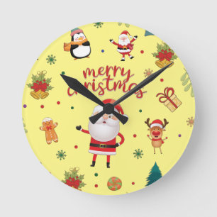 Merry Christmas Pattern Round Clock