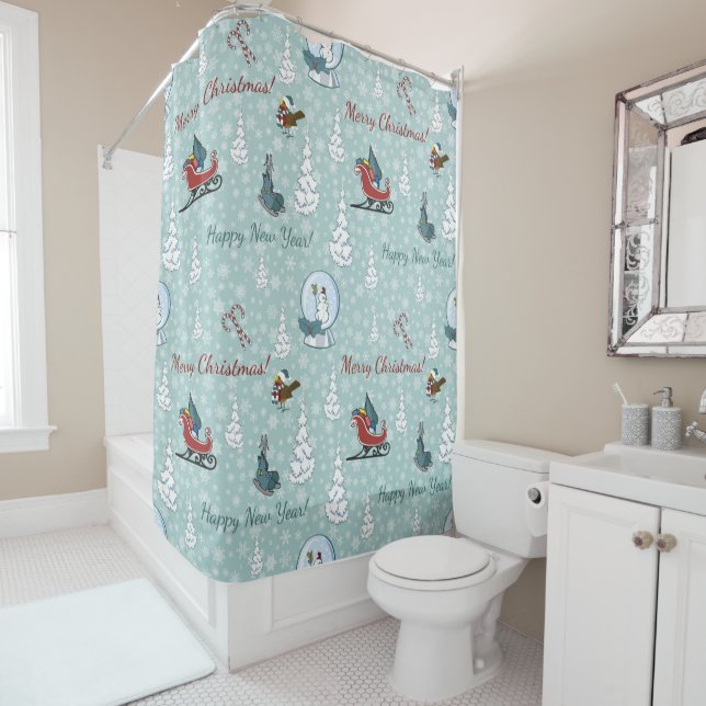 Merry christmas pattern shower curtain (In Situ)