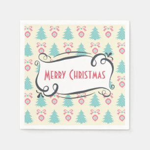 Merry Christmas Pattern with Trees Baubles & Bows Napkin