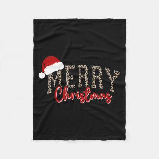 Merry Christmas Pattern Xmas Leopard Family Cute W Fleece Blanket