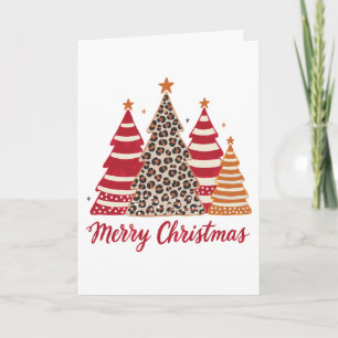 Merry Christmas Patterned Trees Leopard Red Stripe Card