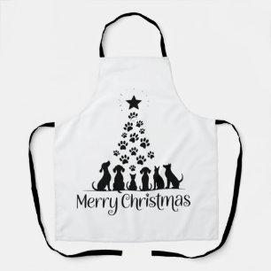 Merry Christmas Paw Tree Dog Lover Cat Lover Mum Apron