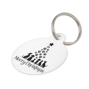 Merry Christmas Paw Tree Dog Lover Cat Lover Mum Pet Tag