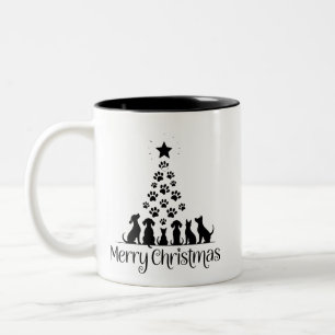 Merry Christmas Paw Tree Dog Lover Cat Lover Mum Two-Tone Coffee Mug
