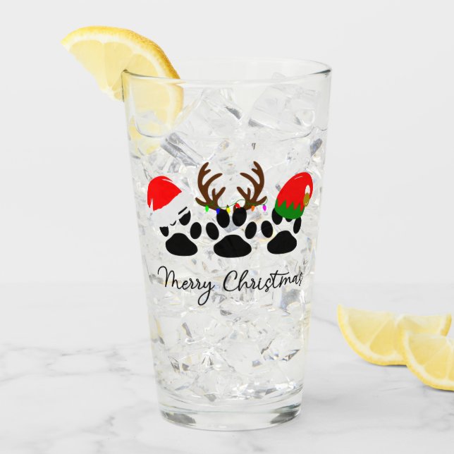 Merry Christmas Paws 16oz Pint Glass (Front Ice)