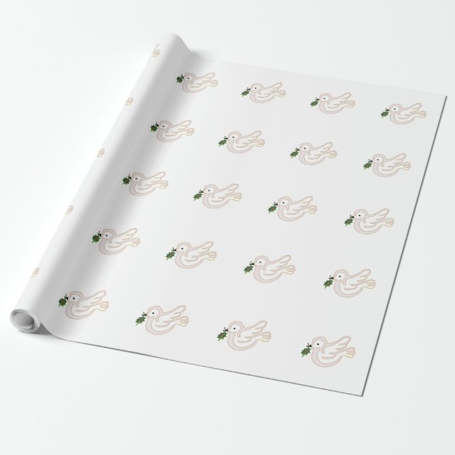 Merry Christmas Peace Dove with holly Wrapping Paper (Unrolled)